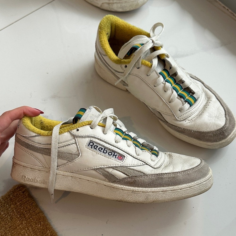 Reebok Club C Revenge - White Sneakers with Yellow and Blue Accents